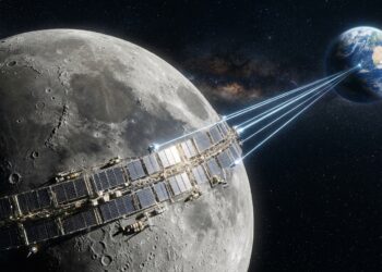 Projeto Luna Ring quer instalar 11 mil quilômetros de painéis solares ao redor da Lua e gerar 500 vezes a energia que o planeta consome- Imagem criada por inteligência artificial (ChatGPT / Olhar Digital)