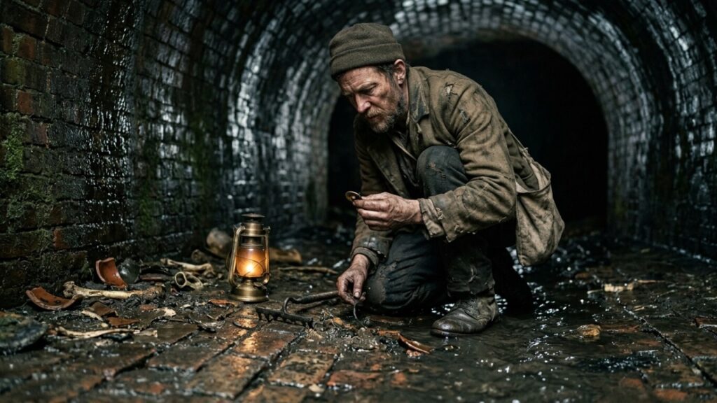 Na Londres vitoriana existia uma profissão chamada "tosher", homens que entravam nos esgotos da cidade para catar moedas, talheres e joias que caíam pelos ralos das casas ricas, alguns ficaram ricos fazendo isso, outros desapareciam para sempre nos túneis, e o mapa dos esgotos que eles desenharam de memória é até hoje mais preciso que a planta oficial da prefeitura em alguns trechos