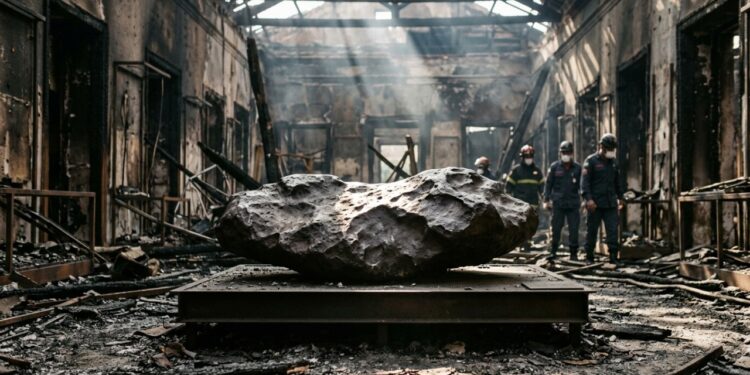 O incêndio que atingiu um museu brasileiro com cerca de 20 milhões de peças em 2018 encontrou um objeto que praticamente se recusou a desaparecer: um meteorito de 5,3 toneladas permaneceu intacto entre as ruínas e voltou a receber visitantes anos depois