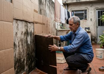 Aposentado que forrou a parede dos fundos da casa com papelão de caixa de eletrodoméstico antes de rebocar cortou a infiltração lateral sem gastar com manta e a técnica tem nome na engenharia civil