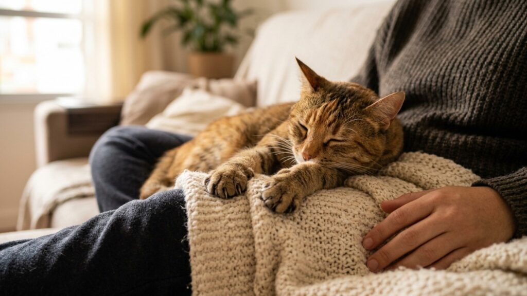 Veterinários explicam por que o gato que amassa o cobertor com as patas antes de deitar está repetindo um instinto de 10 mil anos que revela o quanto ele confia no dono