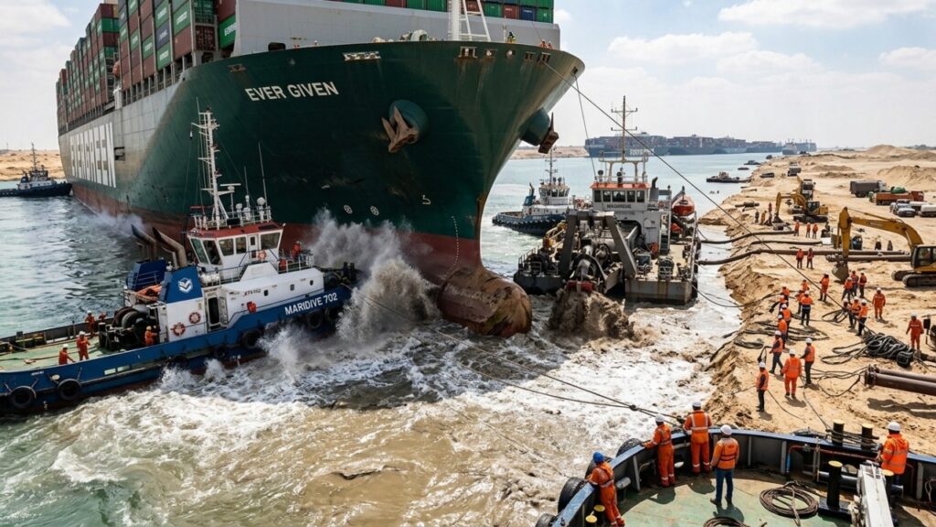 Um único navio ficou atravessado em um canal em 2021 e travou uma das rotas comerciais mais importantes do planeta, até 15 rebocadores, duas dragas e cerca de 600 trabalhadores entrarem em uma corrida de seis dias para conseguir movê-lo