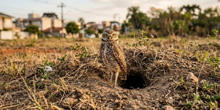 A coruja-buraqueira que vive em terrenos baldios de cidades brasileiras e que ninguém pode remover mesmo se estiver no lote onde o dono vai construir: a lei protege o ninho durante o período reprodutivo