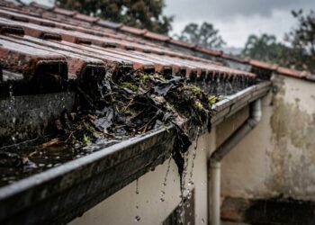 A calha de telhado entupida é o início de uma cadeia que pode custar R$ 20 mil em reforma e quase ninguém percebe: a água que transborda infiltra na parede, o reboco incha por dentro sem dar sinal por fora, o mofo aparece no guarda-roupa do quarto ao lado meses depois, e quando o pintor raspa a tinta descobre que o bloco por trás já está esfarelando