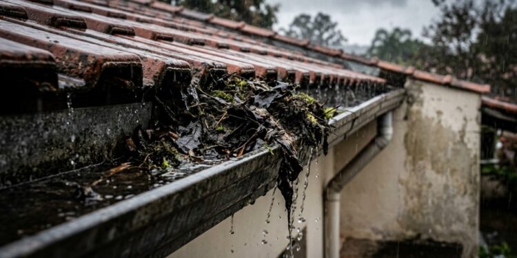 A calha de telhado entupida é o início de uma cadeia que pode custar R$ 20 mil em reforma e quase ninguém percebe: a água que transborda infiltra na parede, o reboco incha por dentro sem dar sinal por fora, o mofo aparece no guarda-roupa do quarto ao lado meses depois, e quando o pintor raspa a tinta descobre que o bloco por trás já está esfarelando
