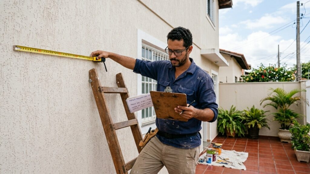 Como calcular quantos litros de tinta você precisa para pintar a casa inteira por fora: a regra do pintor é medir a fachada em metros quadrados, descontar portas e janelas, dividir pelo rendimento do galão e comprar um galão a mais para retoque