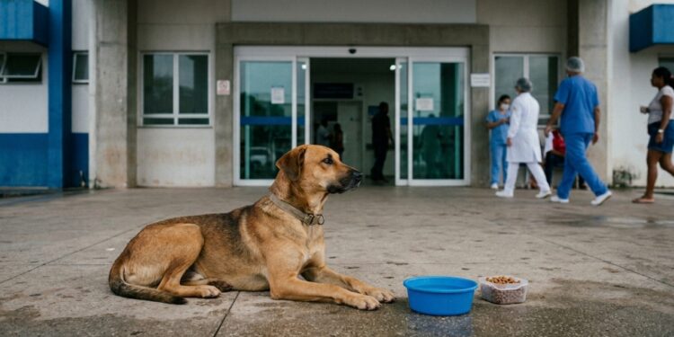 Cão esperou mais de 1 mês na porta de hospital após tutor morrer em acidente, recebeu água e comida de funcionários e acabou resgatado para ganhar uma nova chance de adoção