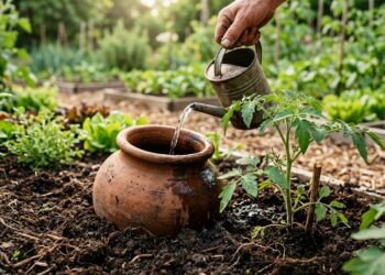 Irrigapote, jardim com menos desperdício, usa potes de argila enterrados, gravidade e reservatório mínimo de 3 mil litros