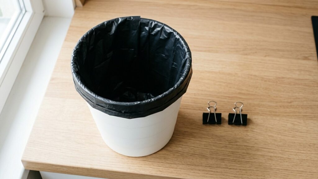 A gambiarra para impedir que o saco de lixo afunde dentro da lixeira quando começa a ficar pesado
