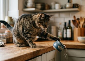 Veterinários explicam que o gato que derruba objetos da mesa não está sendo malvado, está testando a gravidade com o mesmo método que filhotes de felinos selvagens usam para aprender a caçar