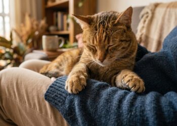 O gato que amassa o colo do dono antes de deitar está repetindo um reflexo de quando era filhote e amassava a barriga da mãe para estimular o leite