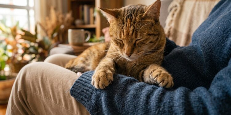 O gato que amassa o colo do dono antes de deitar está repetindo um reflexo de quando era filhote e amassava a barriga da mãe para estimular o leite