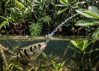 O peixe-arqueiro derruba insetos dos galhos lançando jatos de água diretamente da boca