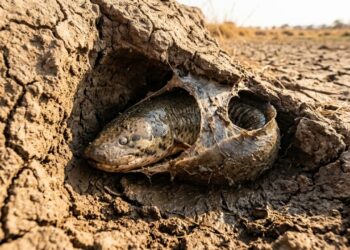 O peixe-pulmonado consegue sobreviver meses enterrado na lama quando rios e lagoas praticamente desaparecem