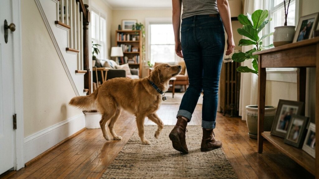 Os veterinários concordam: se o seu cão está esperando por você do lado de fora do banheiro, não é porque ele quer entrar; em vez disso, ele interpreta isso como um momento de vulnerabilidade