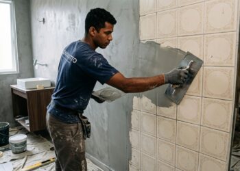 Adeus, quebra-quebra no banheiro, dá para passar cimento queimado por cima do azulejo antigo sem tirar uma peça, desde que o revestimento não soe oco na batida, e a sequência é desengordurar, lixar, dar ponte de aderência, nivelar, queimar e selar contra umidade