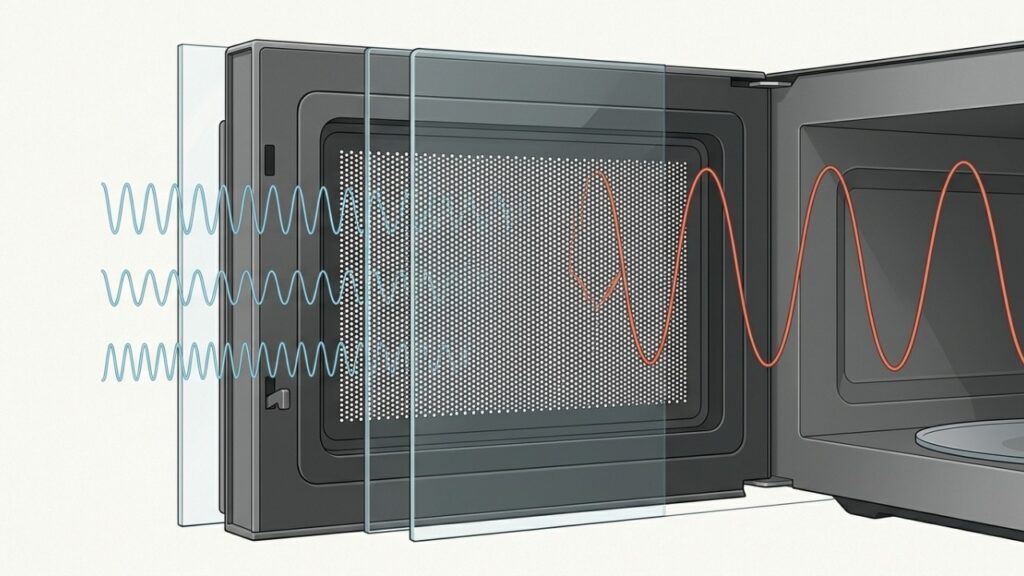 Por que a porta do micro-ondas tem aquela grade de pontinhos se dá para ver o que tem dentro?