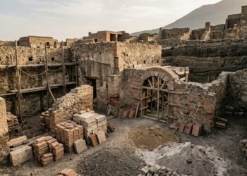 Um canteiro de obras preservado em Pompeia confirmou como o concreto romano conseguia fechar pequenas rachaduras sozinho