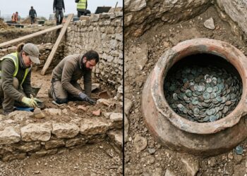 Arqueólogos encontram na França 3 vasos com milhares de moedas romanas enterrados entre 280 e 310 d.C.