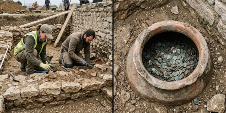 Arqueólogos encontram na França 3 vasos com milhares de moedas romanas enterrados entre 280 e 310 d.C.