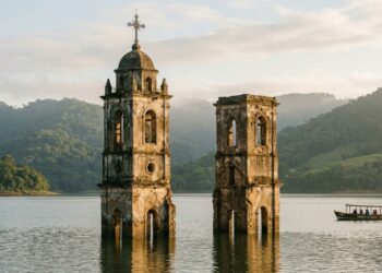 A cidade de Santa Catarina que mudou de lugar para dar espaço a uma hidrelétrica e deixou duas torres no meio do lago