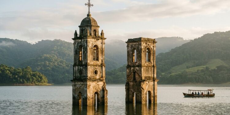 A cidade de Santa Catarina que mudou de lugar para dar espaço a uma hidrelétrica e deixou duas torres no meio do lago