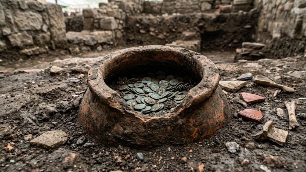 Arqueólogos encontram na França 3 vasos com milhares de moedas romanas enterrados entre 280 e 310 d.C.