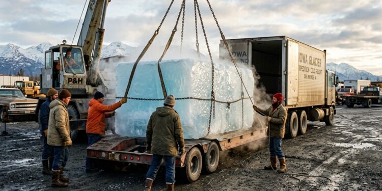 Em 1977, levaram um bloco de gelo de 1.133 kg do Alasca até Iowa para descobrir se icebergs poderiam virar fonte de água doce