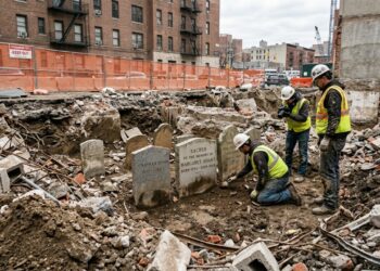 Obra encontra lápides do início dos anos 1900 sob prédio demolido, mas arqueólogo descarta cemitério no local