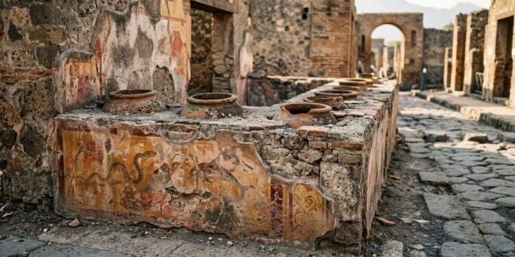 Arqueólogos abriram um balcão de comida de rua de 2 mil anos em Pompeia e encontraram restos do que os romanos serviam aos clientes