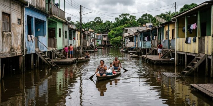 A cidade no Pará onde a enchente anual não é desastre mas calendário, as casas são projetadas com o primeiro andar descartável, o comércio sobe as prateleiras 1,5 metro toda vez que o rio avisa, e o pedreiro que constrói nessa lógica há 40 anos explica que a argamassa de baixo é propositalmente mais fraca para que a água quebre só o que precisa ser quebrado