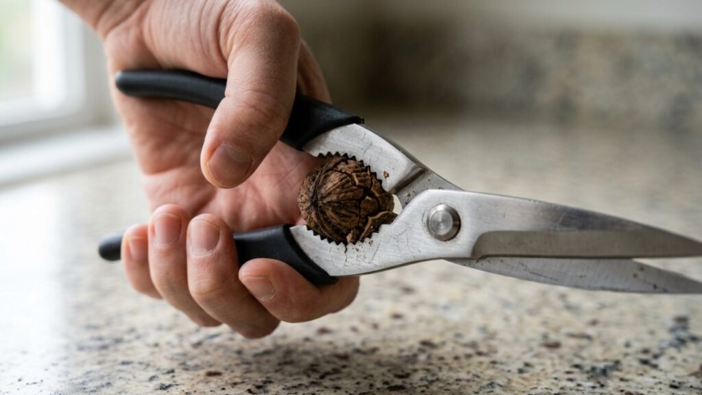 Por que algumas tesouras de cozinha têm dentes metálicos entre os cabos