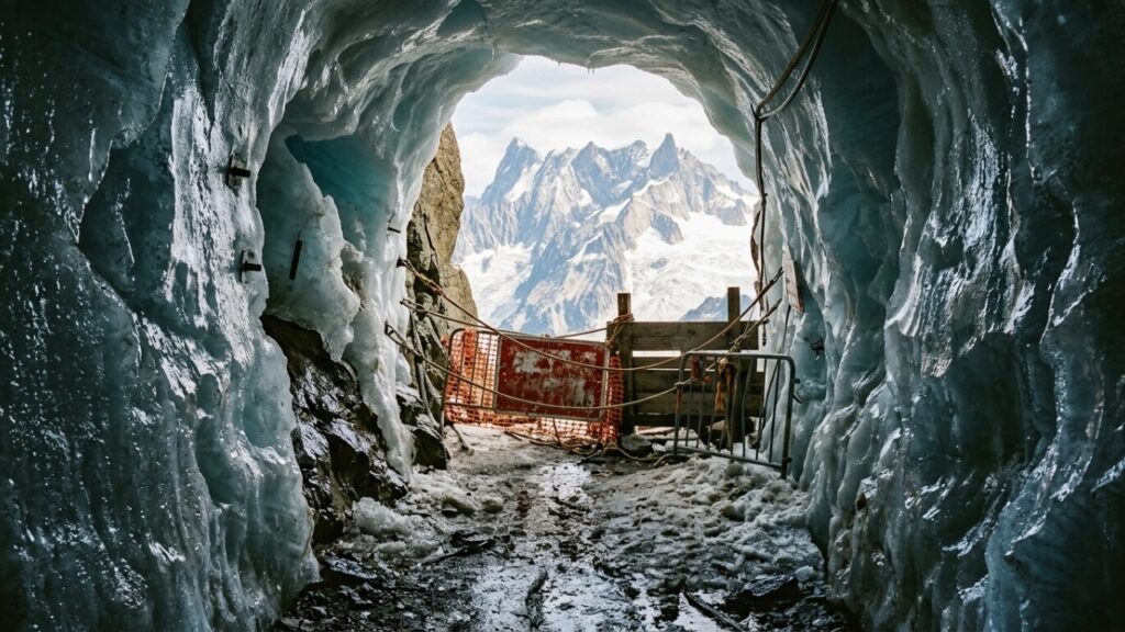 Verão de 2026 muda o Mont Blanc: 2 refúgios fecham por risco de queda de pedras e túnel de gelo a 3.842 m é desmontado