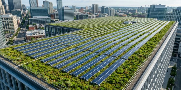 Teto com 14 mil plantas transforma cobertura em usina solar viva, reduz 28 °C de calor e aumenta geração de energia em dias extremos