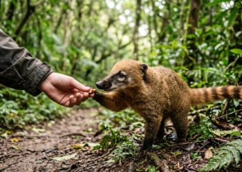 O lanche dado a um quati no parque pode mudar o comportamento do animal e criar um problema para todos os visitantes