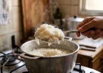 Engenheiros de alimentos explicam: o arroz que fica empapado não errou no fogo, errou na hora de lavar, e há um teste de 10 segundos para saber se a panela é a culpada