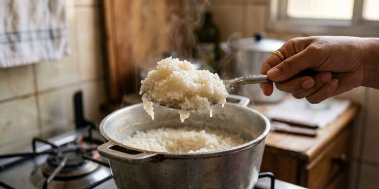 Engenheiros de alimentos explicam: o arroz que fica empapado não errou no fogo, errou na hora de lavar, e há um teste de 10 segundos para saber se a panela é a culpada