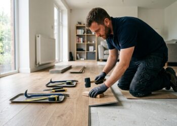 Instalador de piso vinílico lista os erros que mais aparecem na hora do reparo, contrapiso ainda úmido, desnível fora do limite da ficha técnica, ausência de folga de dilatação nas bordas, e a regra do piso clicado que alguém aplicou num colado sem perceber