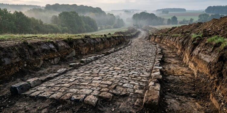 Escavações para a A8 expõem 90 metros de uma estrada romana de cerca de 2.000 anos na Alemanha