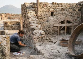 Arqueólogos encontraram em Pompeia uma obra que ainda estava em andamento quando o Vesúvio entrou em erupção e preservou técnicas dos construtores romanos