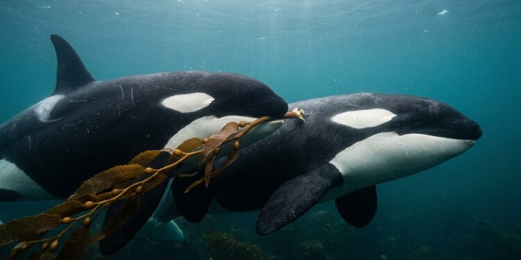 Orcas fabricam ferramentas com algas para massagear umas às outras e reforçar laços familiares