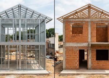 Ao comparar steel frame com alvenaria pelo preço do metro quadrado, a diferença quase some, um fica em torno de R$ 1.900 e o outro entre R$ 1.800 e R$ 2.000, o ganho real está no prazo e na fundação mais leve, e a dúvida que decide é o que o banco aceita financiar