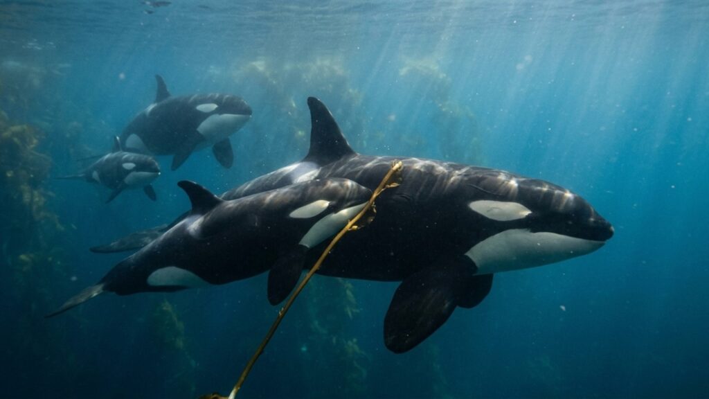 Orcas fabricam ferramentas com algas para massagear umas às outras e reforçar laços familiares