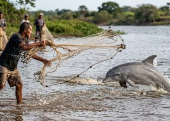 No litoral catarinense, uma cidade espera o sinal dos botos antes de lançar as redes