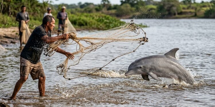 No litoral catarinense, uma cidade espera o sinal dos botos antes de lançar as redes