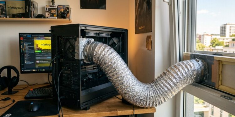 RTX 5090 e Core i9 transformavam o quarto em uma “fornalha”: jogador conecta um duto ao PC e joga o ar quente direto pela janela