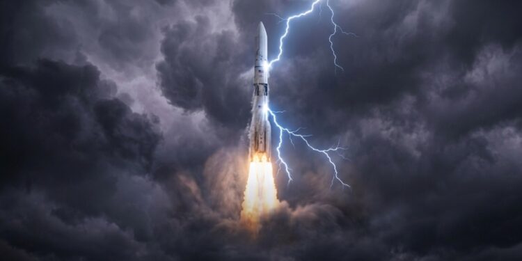 Um foguete que levava três astronautas à Lua foi atingido duas vezes por raios segundos depois da decolagem, praticamente todo o painel começou a acender e uma instrução que quase ninguém entendia, permitiu que a missão continuasse