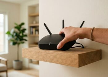 O roteador Wi-Fi que o técnico instala na sala tem uma posição ideal que quase nenhum morador respeita: encostado na parede dos fundos ele perde 40% do sinal para o lado de fora da casa, dentro do rack de TV o metal da estrutura funciona como gaiola de Faraday que bloqueia o alcance