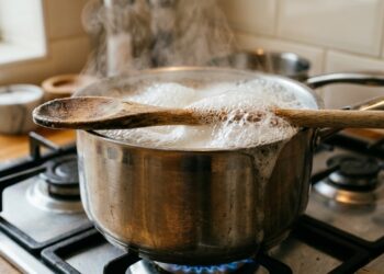 Por que algumas pessoas colocam uma colher de madeira atravessada sobre a panela enquanto a água ferve