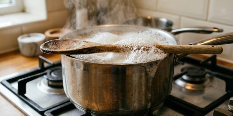 Por que algumas pessoas colocam uma colher de madeira atravessada sobre a panela enquanto a água ferve